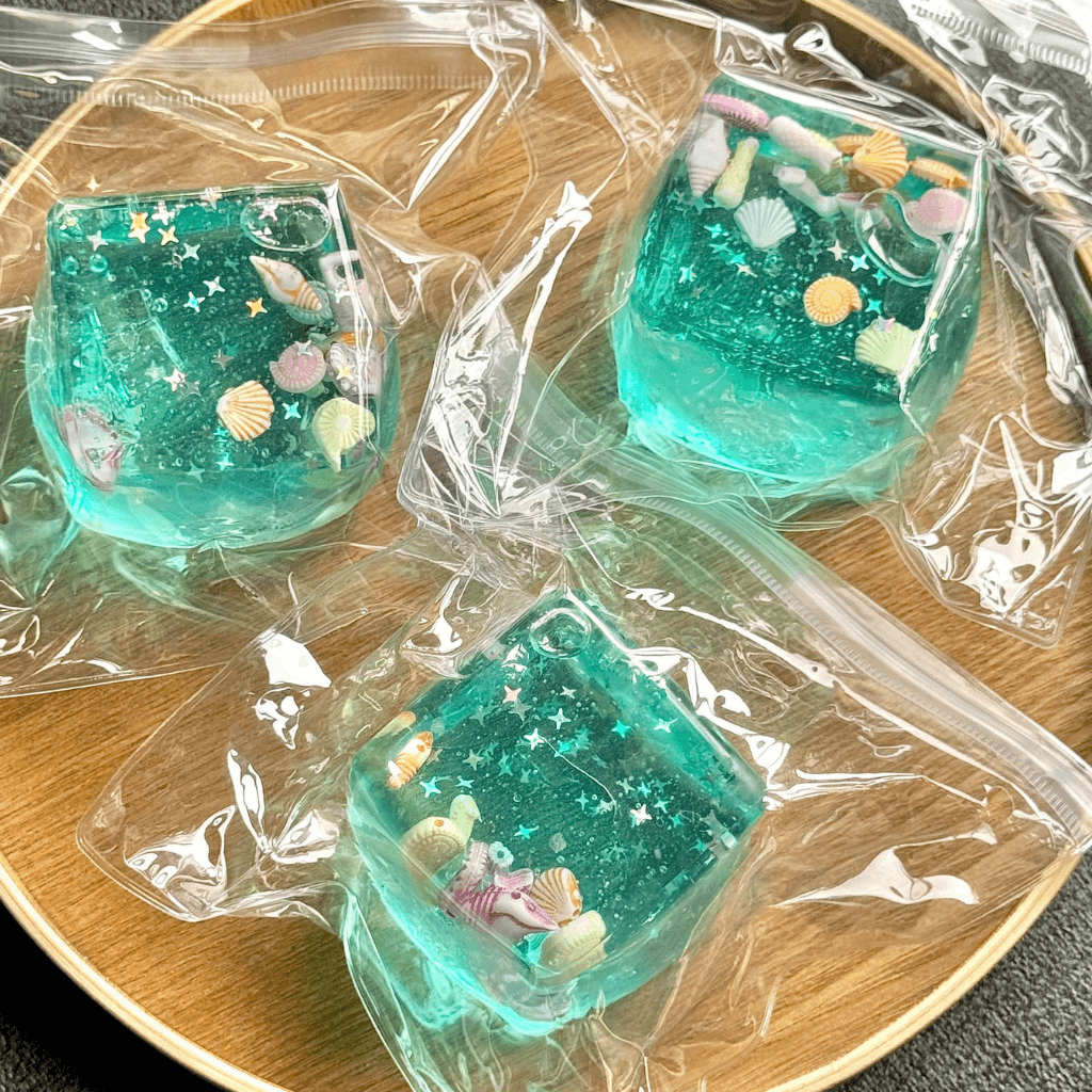 Ocean sensory cube fidget packaged individually, squishy gel stress relief cubes with ocean design