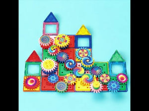 Magnetic children's toys with gears on a blue background