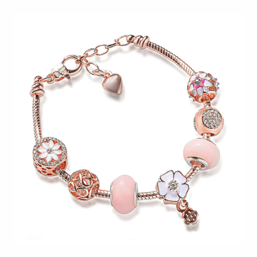 rose gold charm bracelet with 7 moveable charms — pandora style fidget bracelet — Sensory Stand Australia