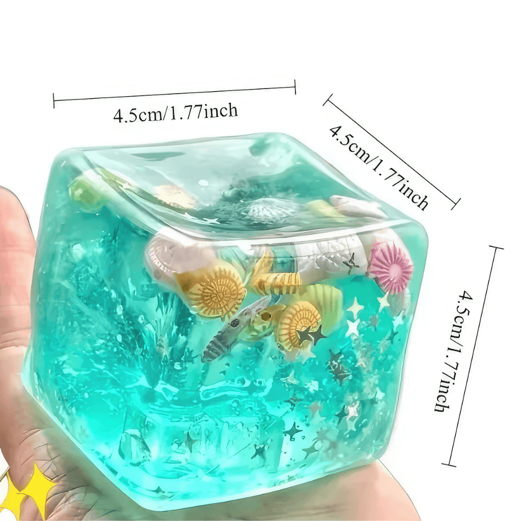 Ocean sensory cube fidget size reference approximately 4.5cm squishy gel cube