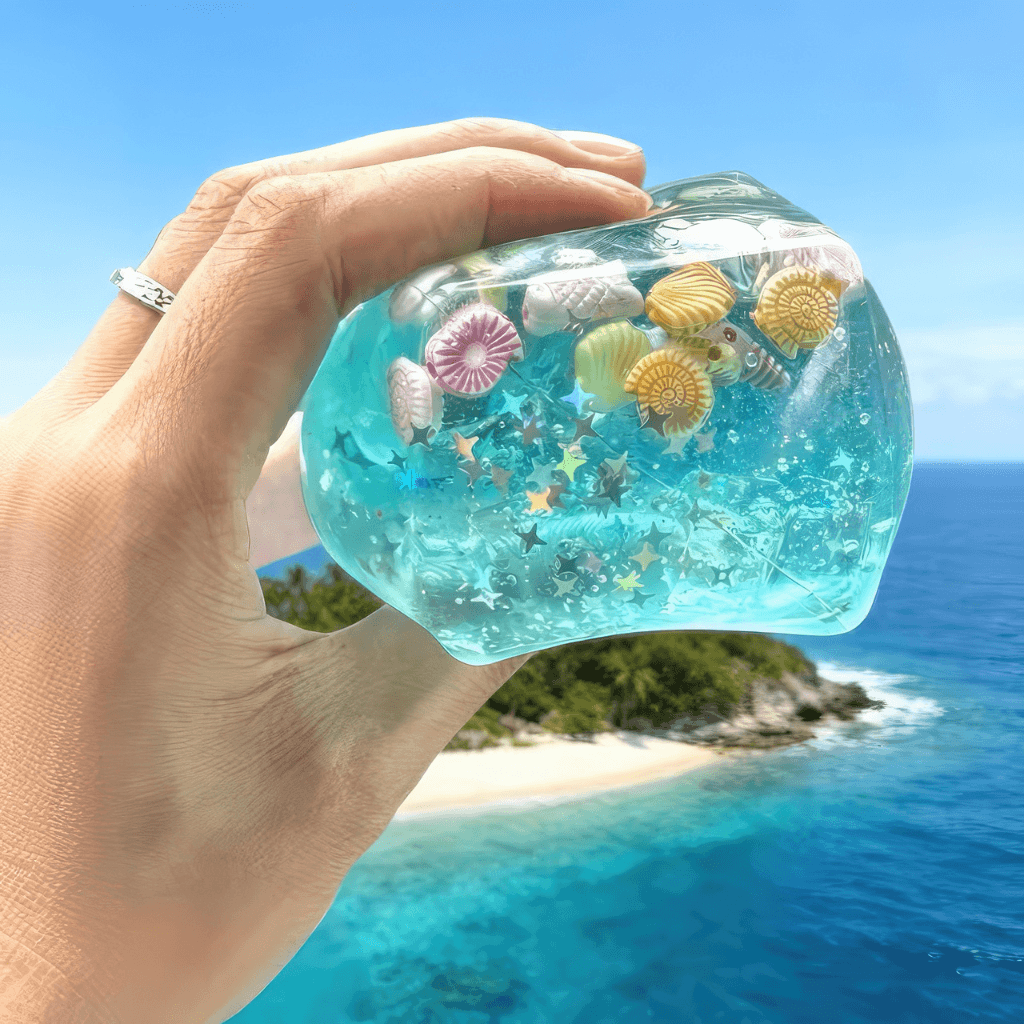 Squishy ocean sensory cube fidget showing soft gel texture and calming sensory input