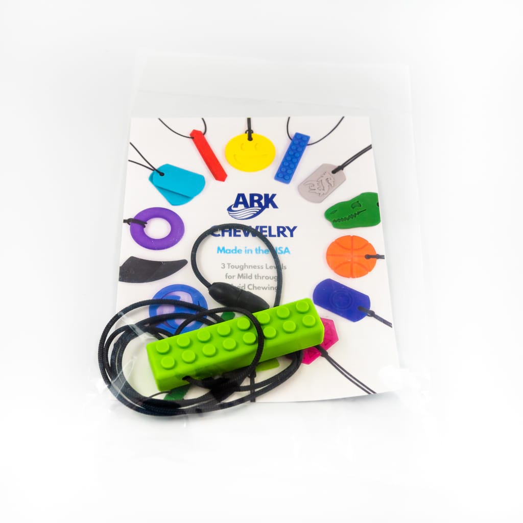 Ark's brick stick chew necklace Australia in lime green medium xt toughness in its original package BRK100XTGrAW