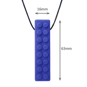 Ark's brick stick chew necklaces for toddlers in dark blue standard toughness with product dimensions BRK100DarkBlueAW 