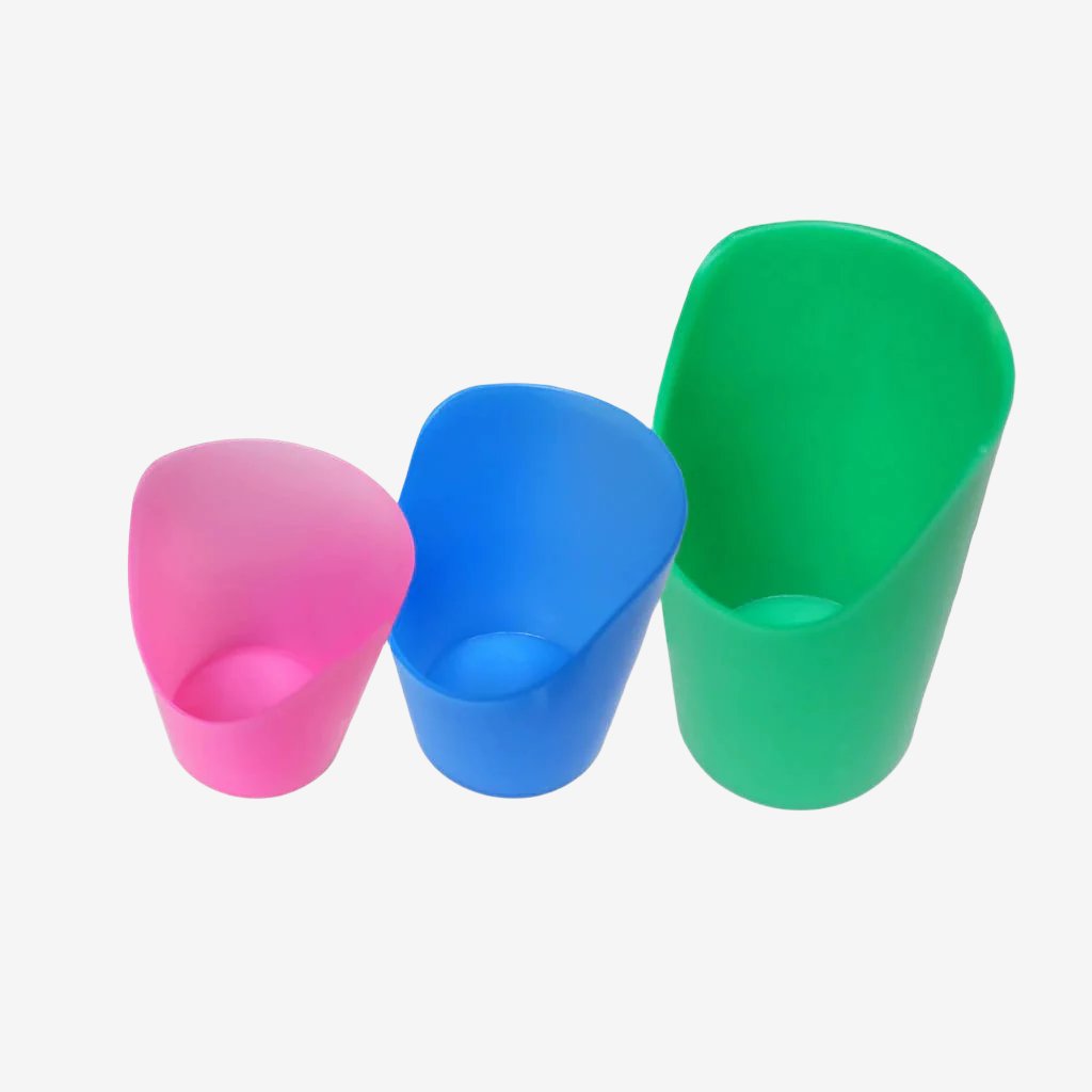 Ark&#39;s nosey flexi cut out autism sippy cup pack of 3 pink blue green small medium large