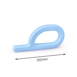 Ark's baby grabber teething toy in light blue GA100BabyBl with product dimensions