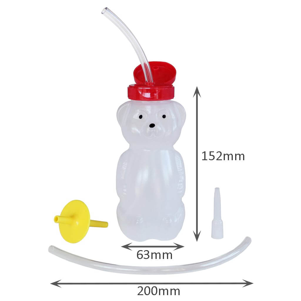 Bear bottle by Ark Therapeutic with its components and product dimensions BBU100New