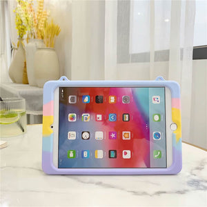Front image of a rainbow bubble wrap tablet case Samsung galaxy