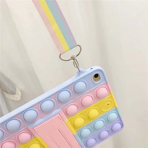 Fidget toy iPad case with shoulder strap in pastel colours