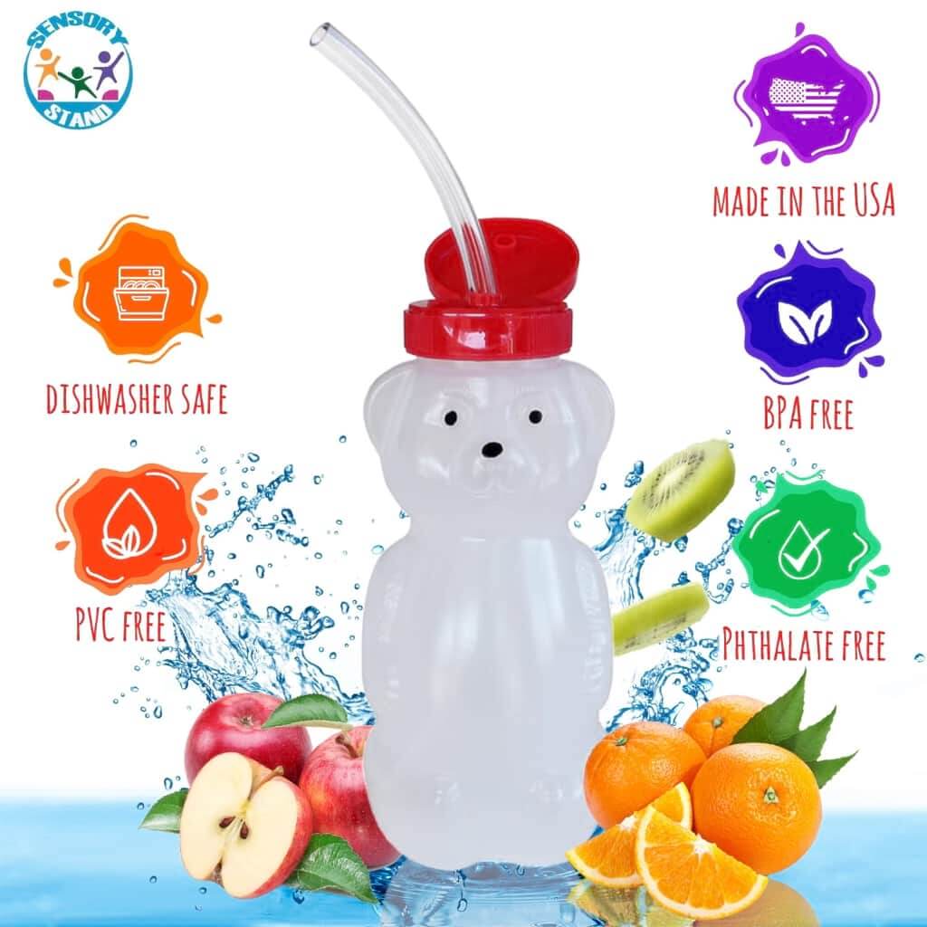 Honey bear bottle by Ark Therapeutic on white background with fruits