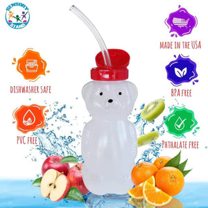 Honey bear bottle by Ark Therapeutic on white background with fruits