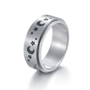 Moon and stars stainless steel women's spinning ring