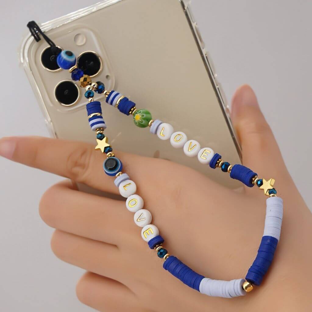 Phone beads chain blue and white