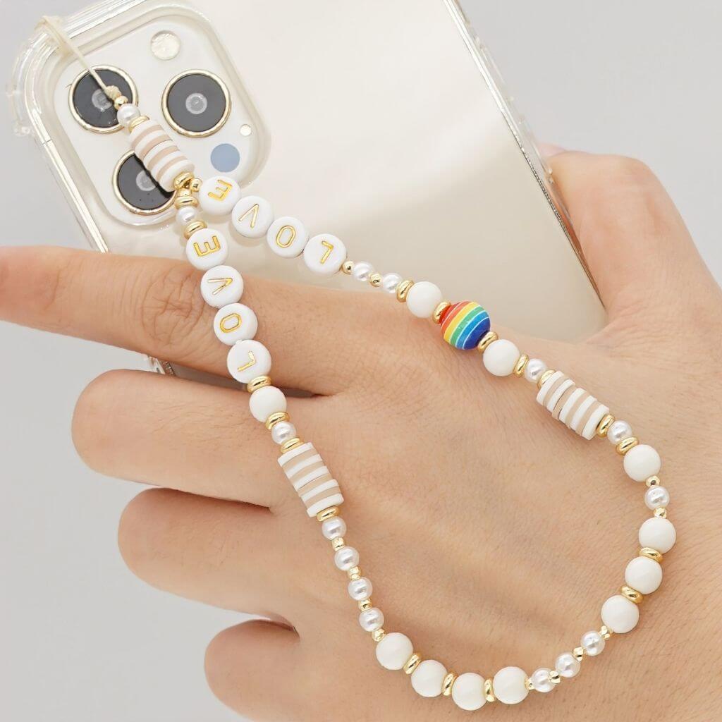 Phone charm white love rainbow