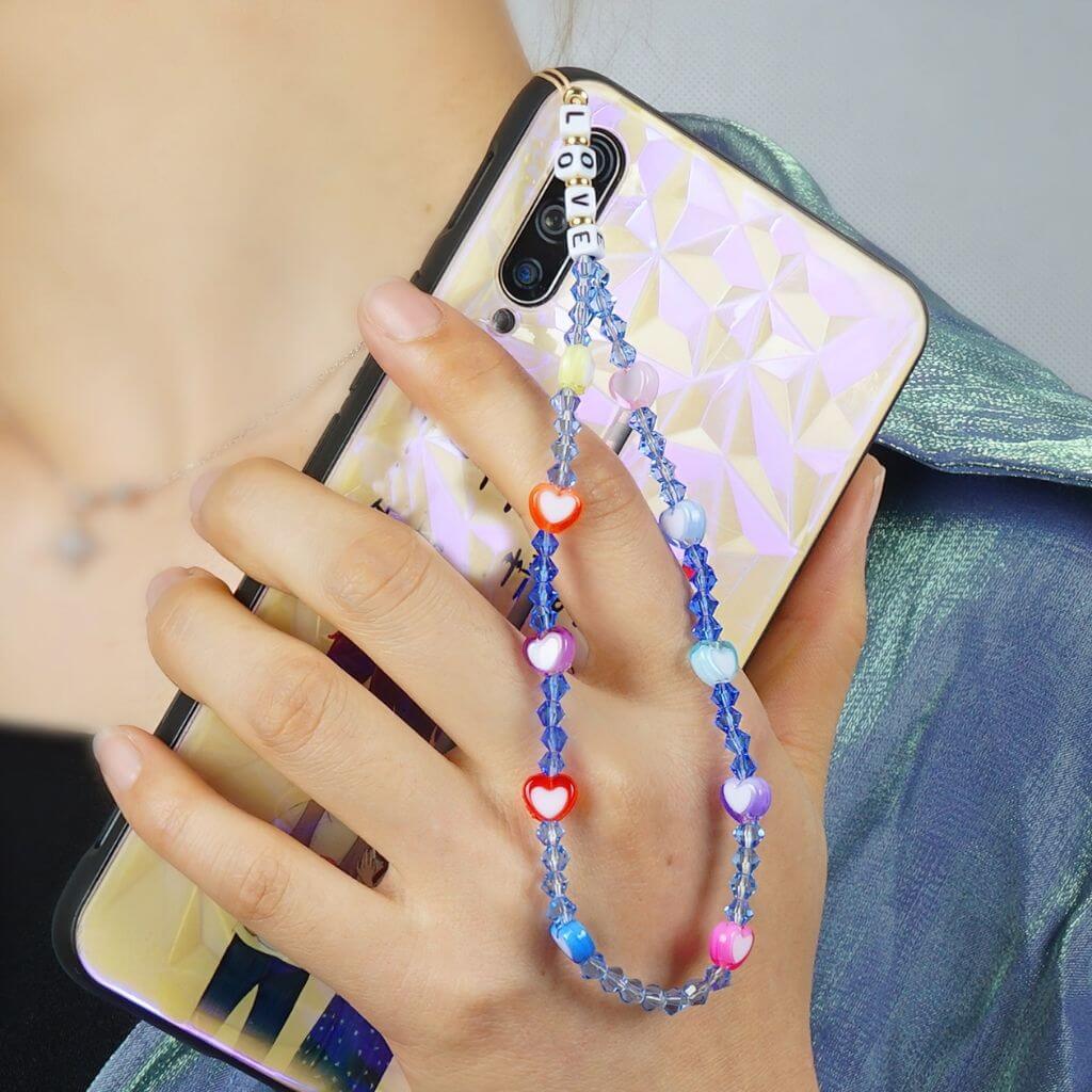Phone strap crystal hearts