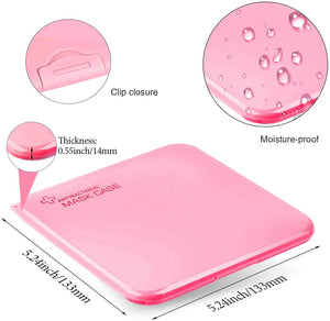 Pink face mask storage container with dimensions