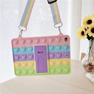 Pop it Australia iPad case pastel rainbow with hearts and shoulder strap