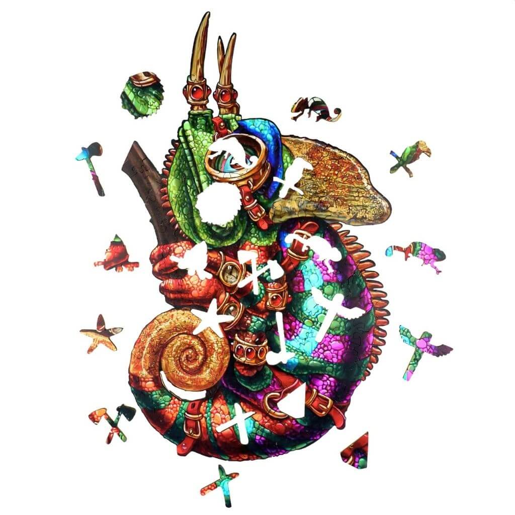 Wooden jigsaw puzzle for adults chameleon
