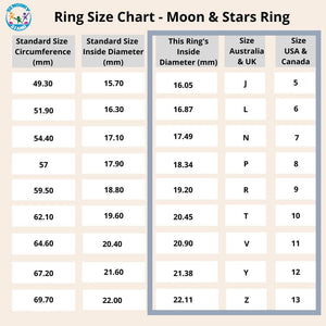 Ring size chart moon and stars spin ring