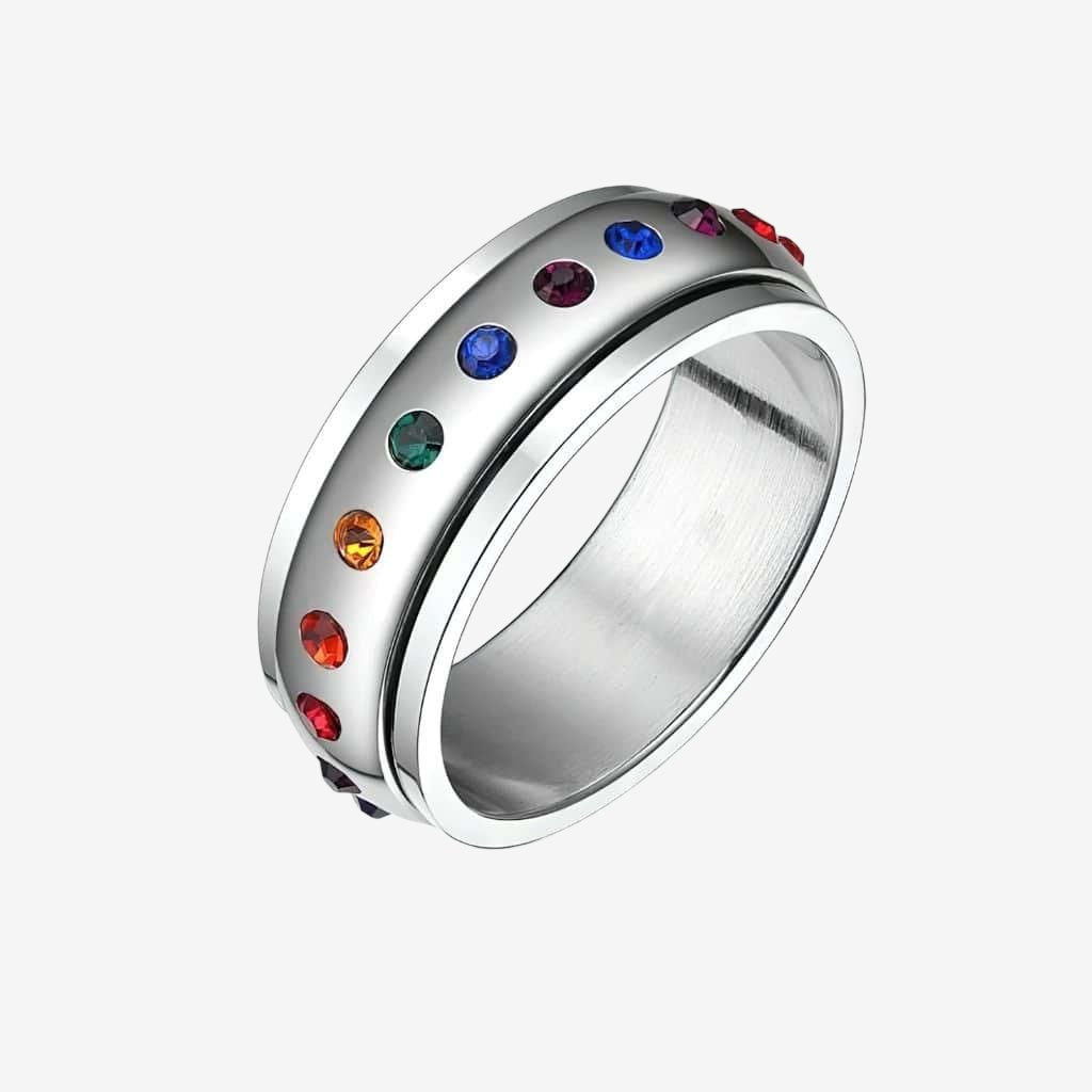 Stainless steel multi colored stones silver women fidgeting ring