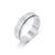 Silver stainless steel sparkly spinner ring on white background