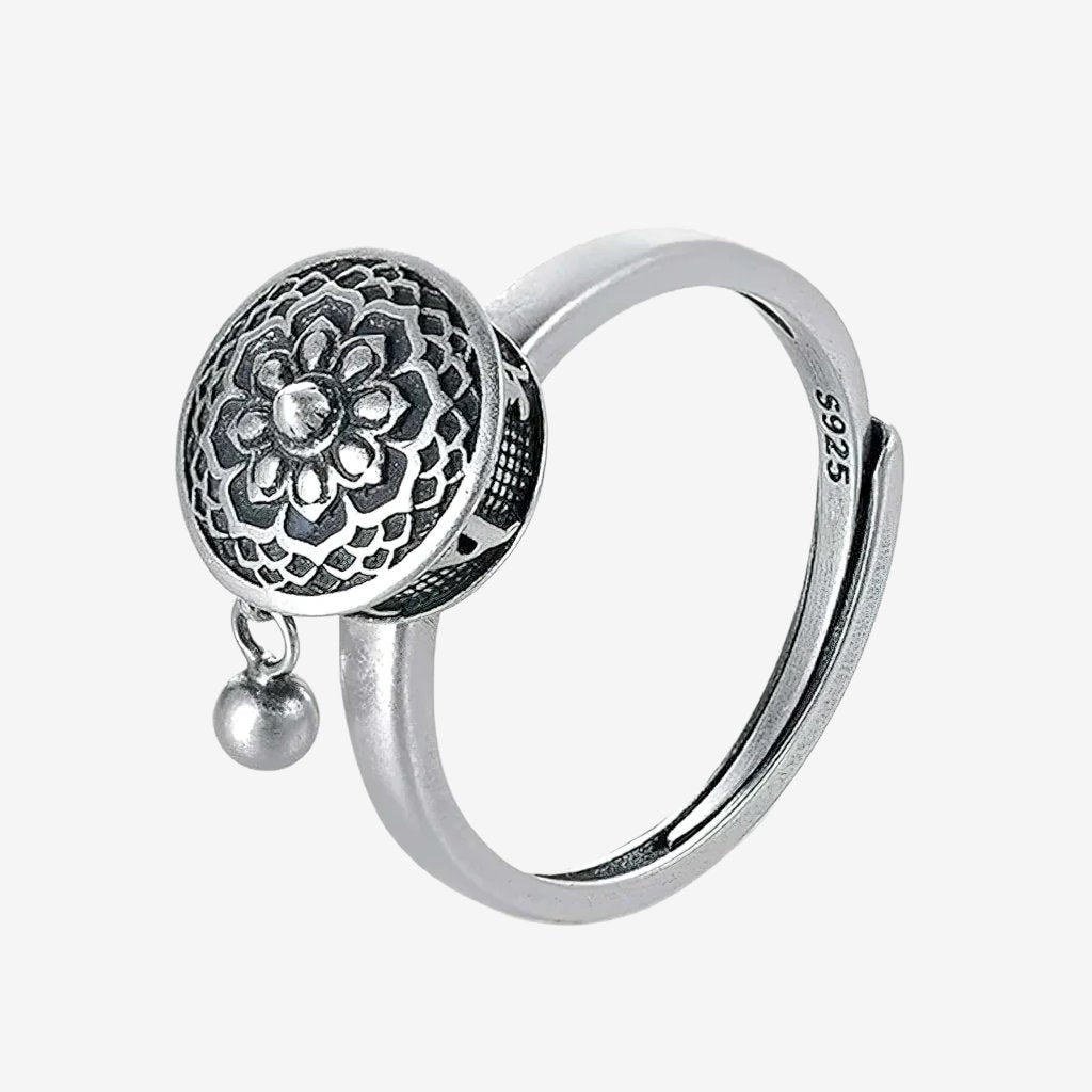 Sterling silver Buddhist Tibetan prayer wheel ring fidget