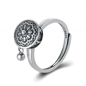 Sterling silver Buddhist Tibetan prayer wheel ring fidget