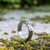 Sun moon and stars stainless steel silver anxiety ring on green moss