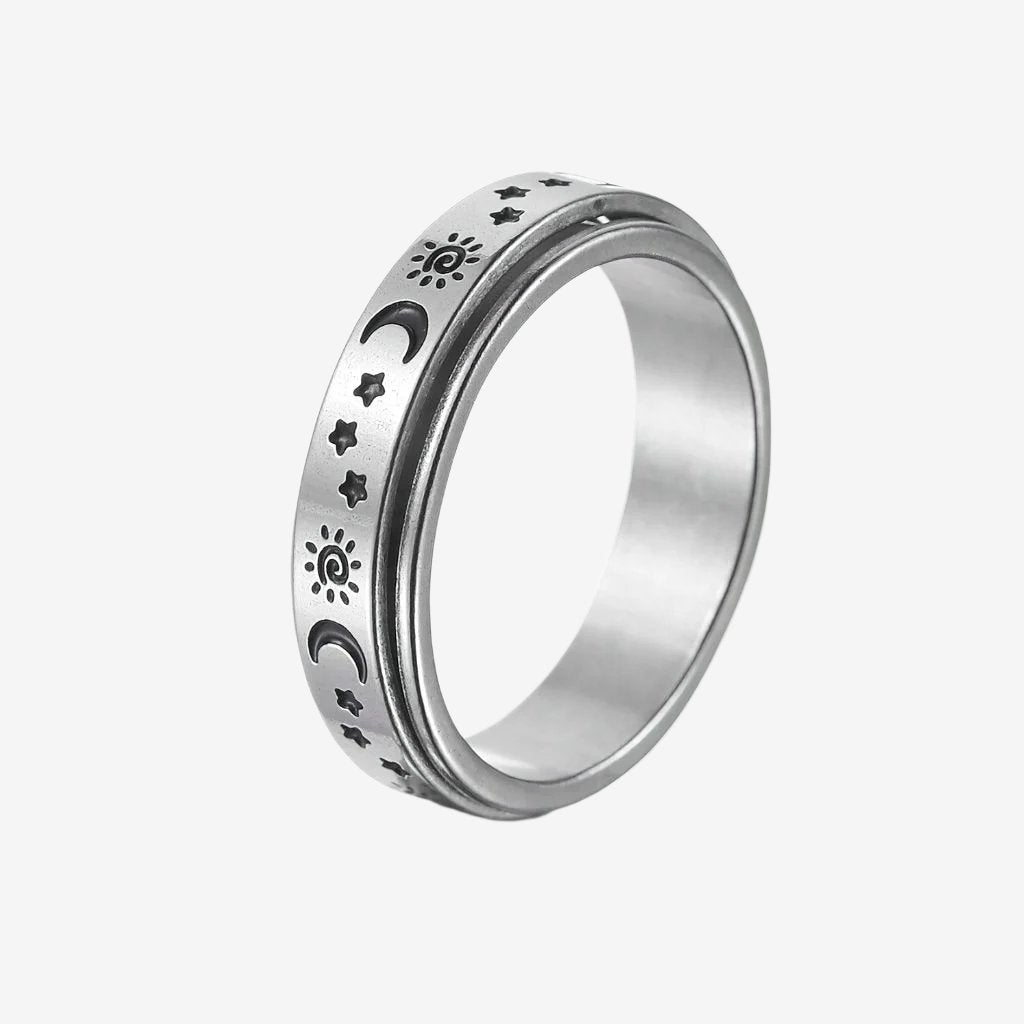 Sun, moon and stars stainless steel women's spinning ring
