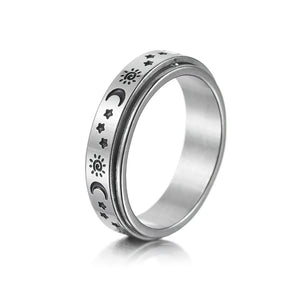 Sun, moon and stars stainless steel women's spinning ring