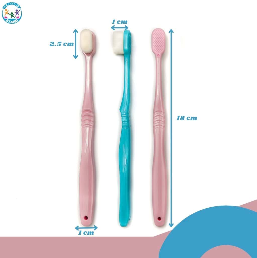 Tooth brush blue and white with product dimensions