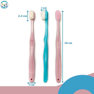 Tooth brush blue and white with product dimensions