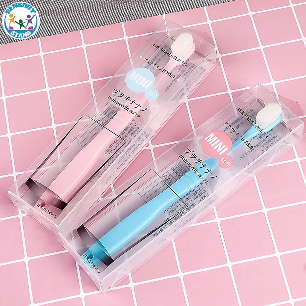 Toothbrush for autism pink and blue in package