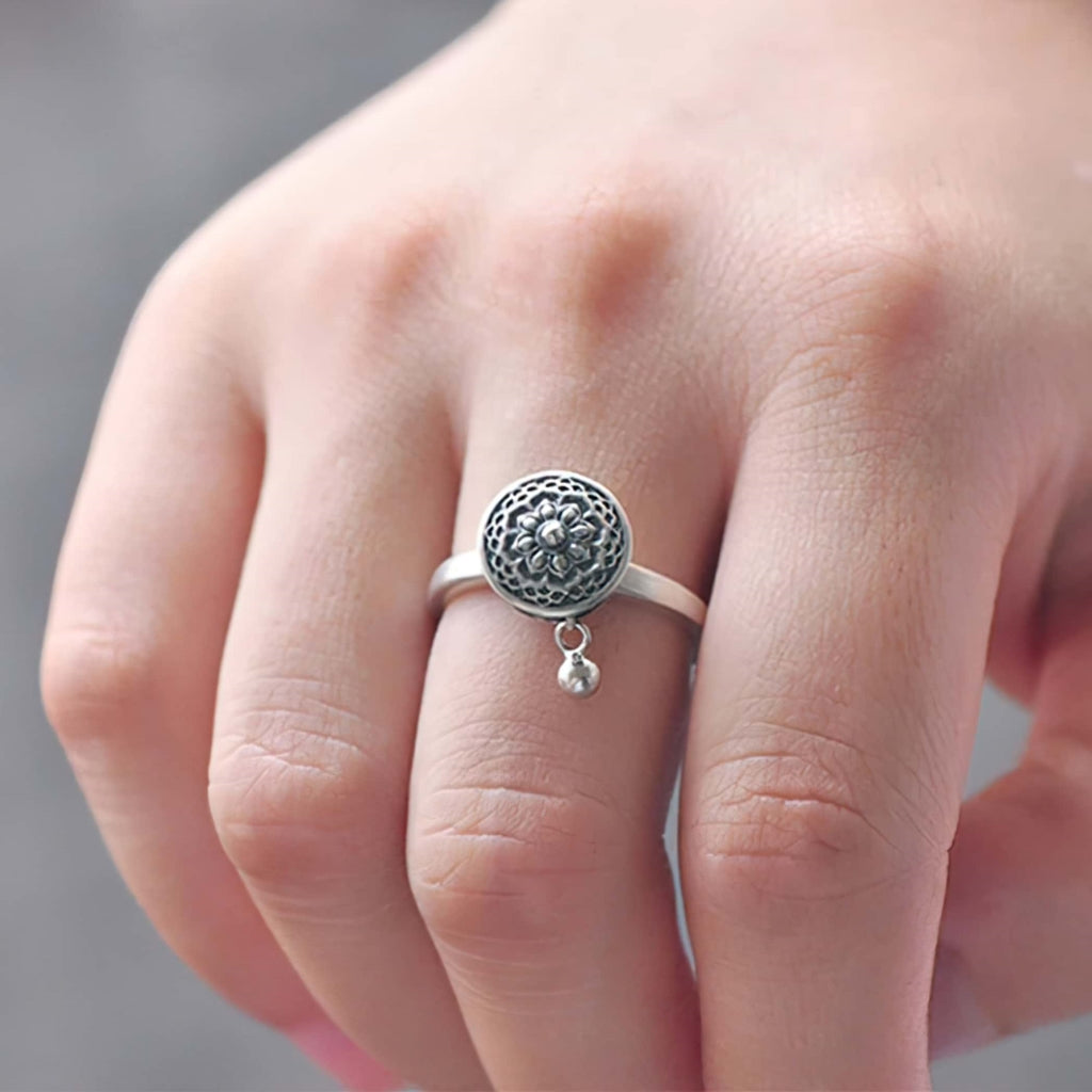 Sterling silver Buddhist Tibetan prayer wheel ring fidget