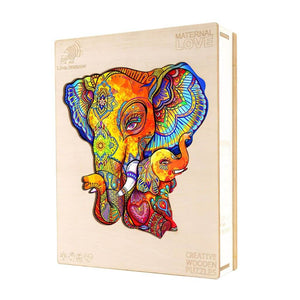 Wooden elephant puzzle packed in a wooden box