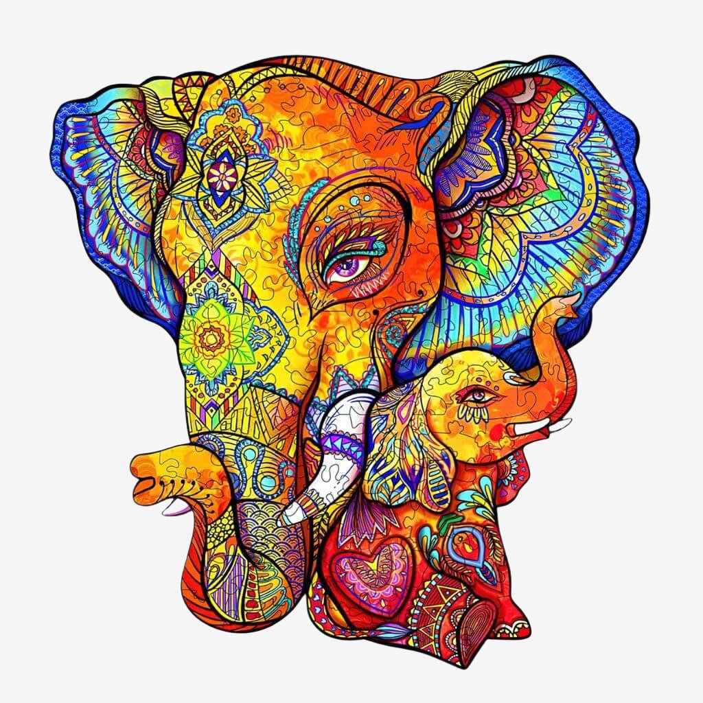 Wooden elephant puzzle white background