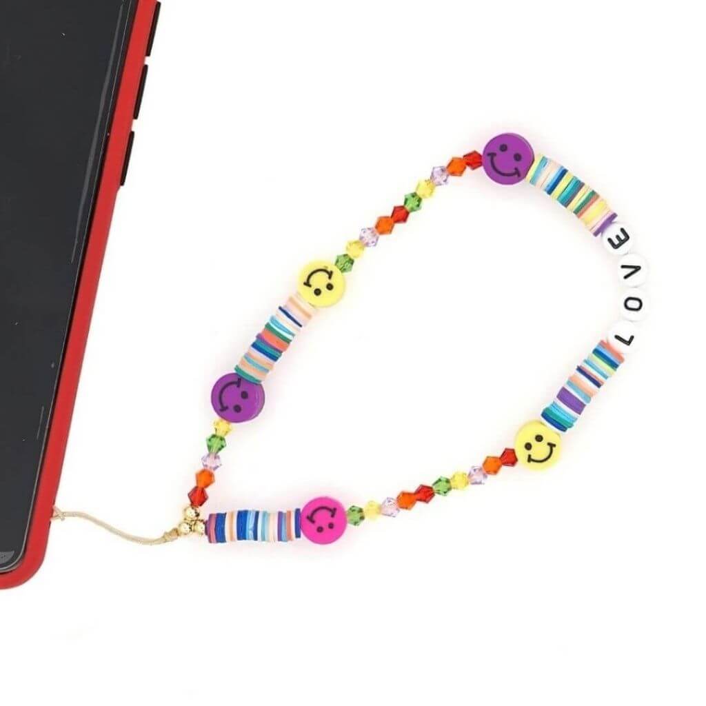 Wristlet strap with beads love smiles